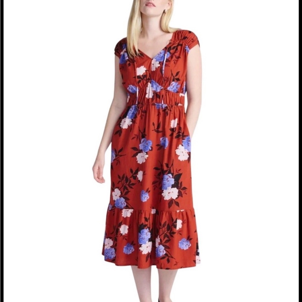 Time and Tru Floral Midi Dress With Pockets.